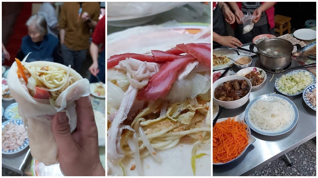 南部的潤餅餡料會多包一項食材麵條。(圖/翻攝自爆廢1公社)