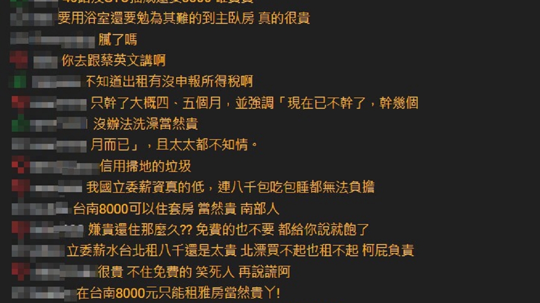 王定宇嫌房租8千太貴,網友熱議。(圖/翻攝自PTT)