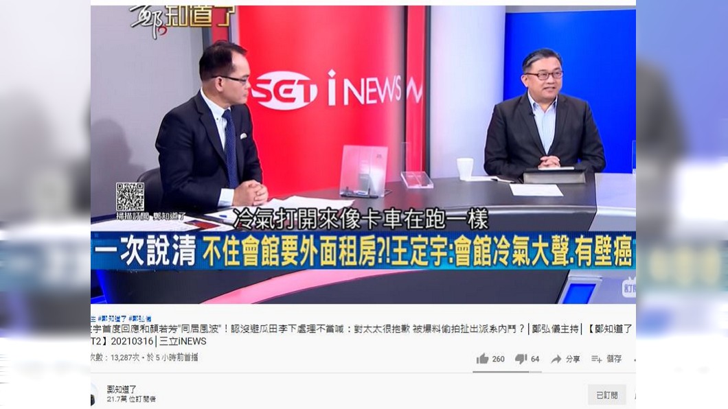 王定宇解釋不租立院宿舍原因。(圖/翻攝自鄭知道了YouTube)