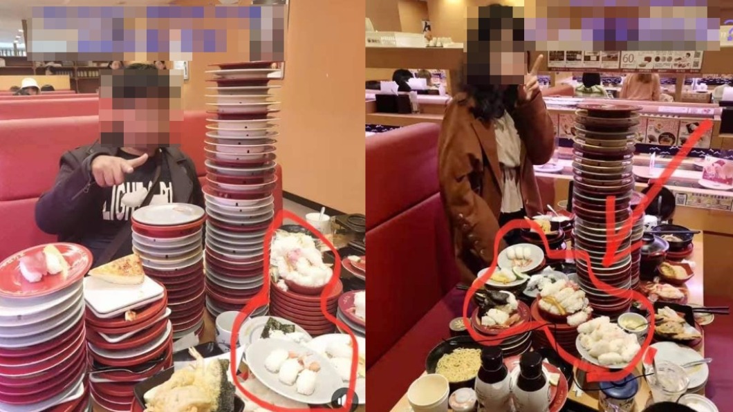 民眾與餐盤打卡，發現桌上留有許多未吃完的食物。（圖／翻攝自「爆廢1公社」）