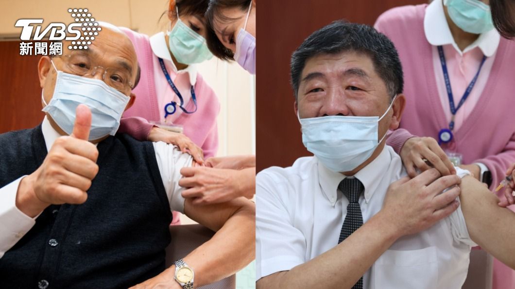 陳時中、蘇貞昌帶頭施打AZ疫苗。(圖/TVBS)