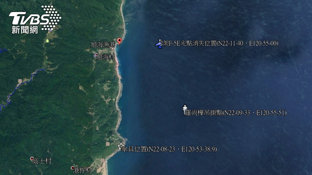 軍方公布兩軍機的失事和人員搜救相關位置。(圖/國搜中心)