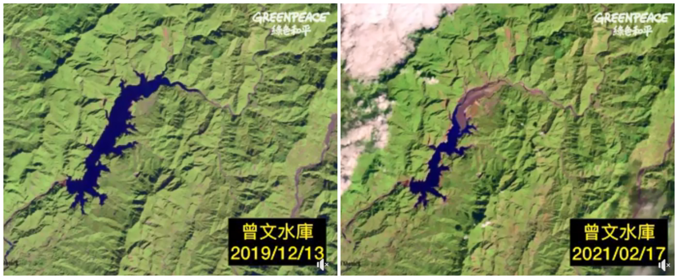 曾文水庫2021年的蓄水量百分比大幅下降。(圖/翻攝自綠色和平組織臉書)
