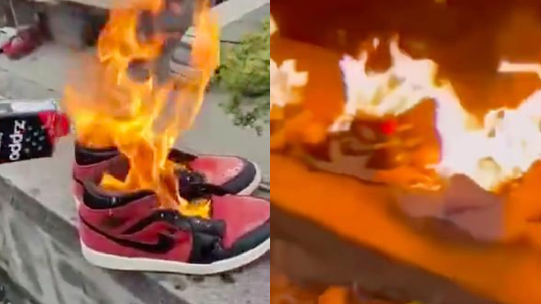 陸網瘋傳燒Nike球鞋的畫面。(圖/翻攝自微博)