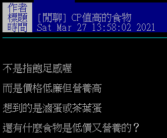 網友詢問什麼食物兼具低價與營養。(圖/翻攝自PTT)
