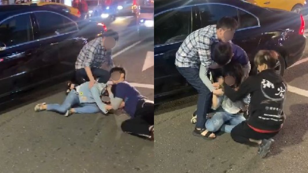 周男疑扯著李女的頭髮將她摔到地面上。(圖/翻攝自爆廢1公社)