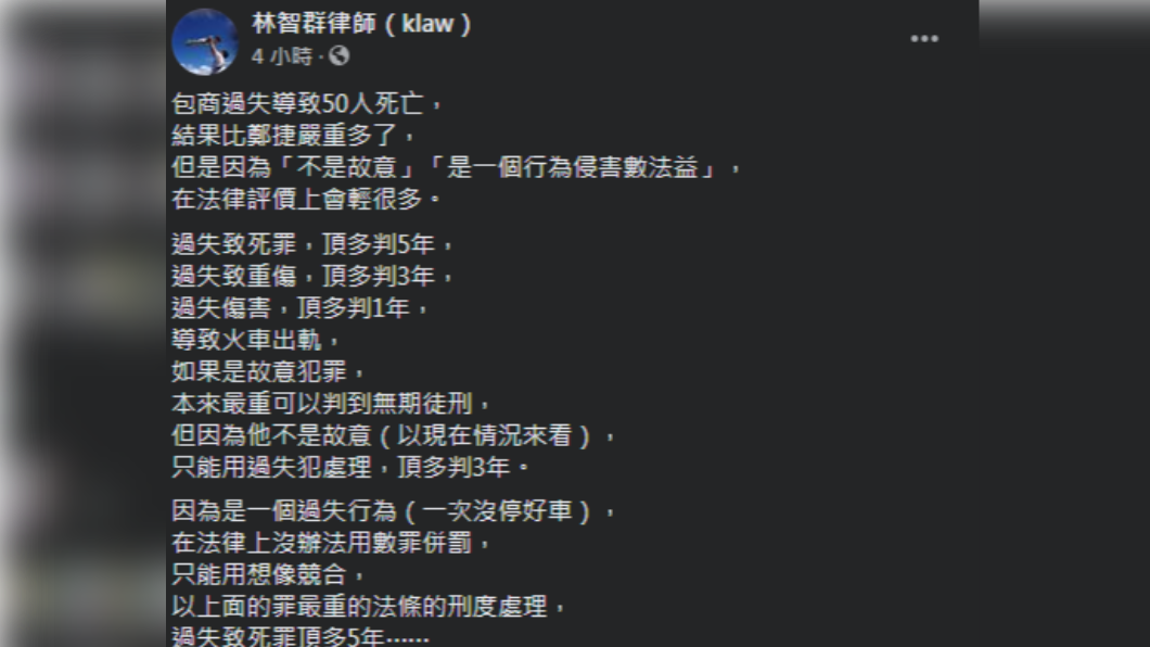 林智群律師上網發文分析可能判刑結果。(圖/翻攝自林智群律師(klaw)臉書)