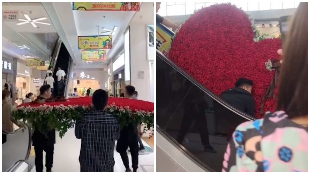 備1314朵玫瑰拼愛心求復合 陸男搬運撞爛「心碎」