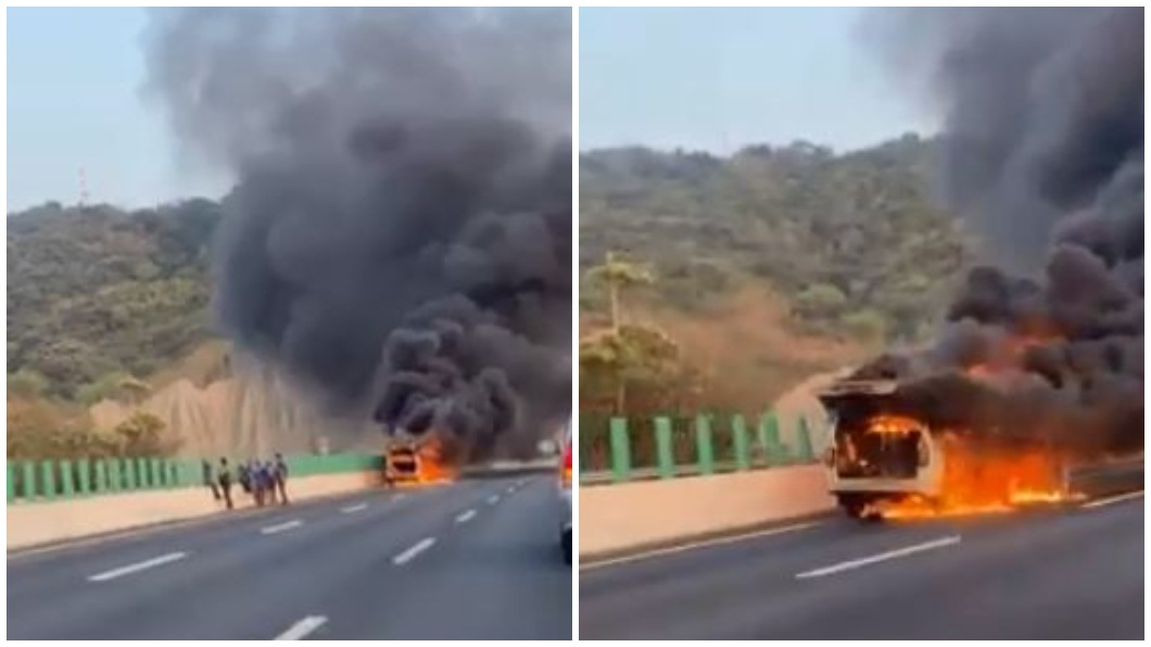 民眾的行車紀錄器拍下火燒車的情況。(圖/翻攝自爆料公社)