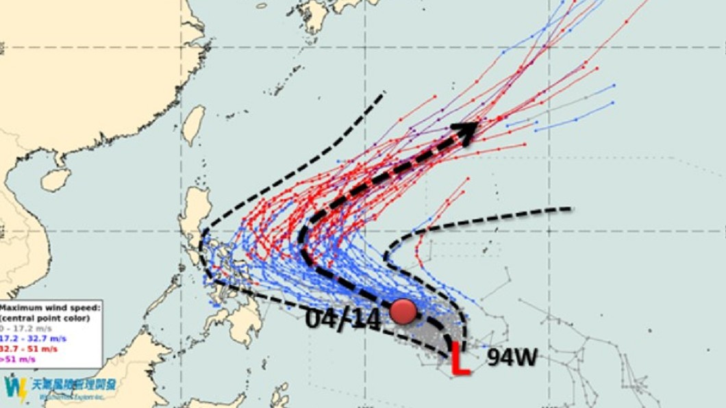 熱帶擾動路徑預測。(圖/翻攝自吳聖宇臉書)