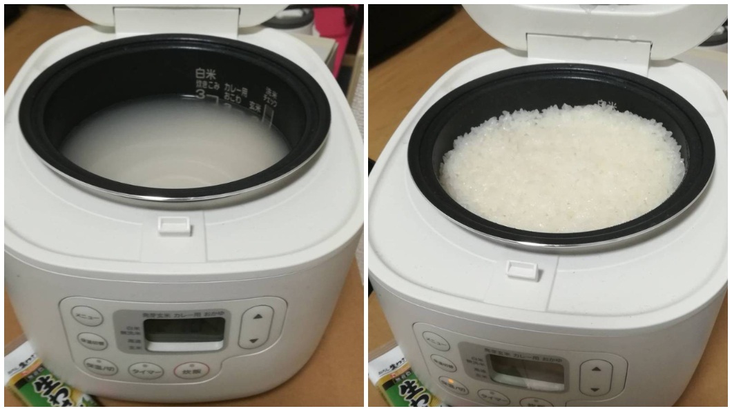 經過其他熱心網友的指導,男大生第二次挑戰煮飯終於成功。(圖/翻攝自推特)