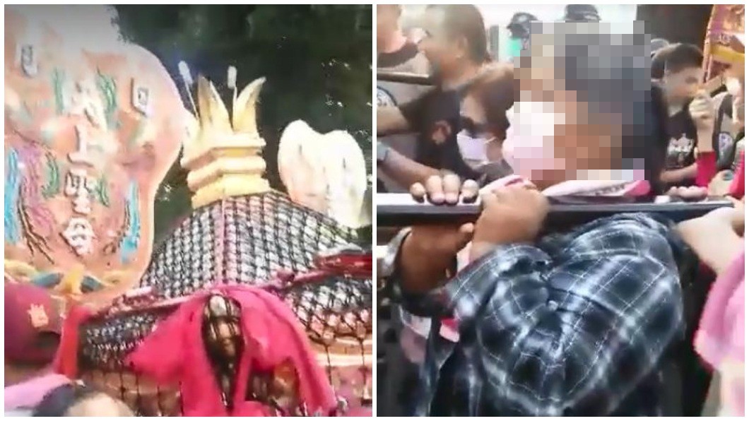 女信徒連兩天跟著大甲媽遶境,期間順利扛上轎桿圓夢。(圖/方姓女網友提供)