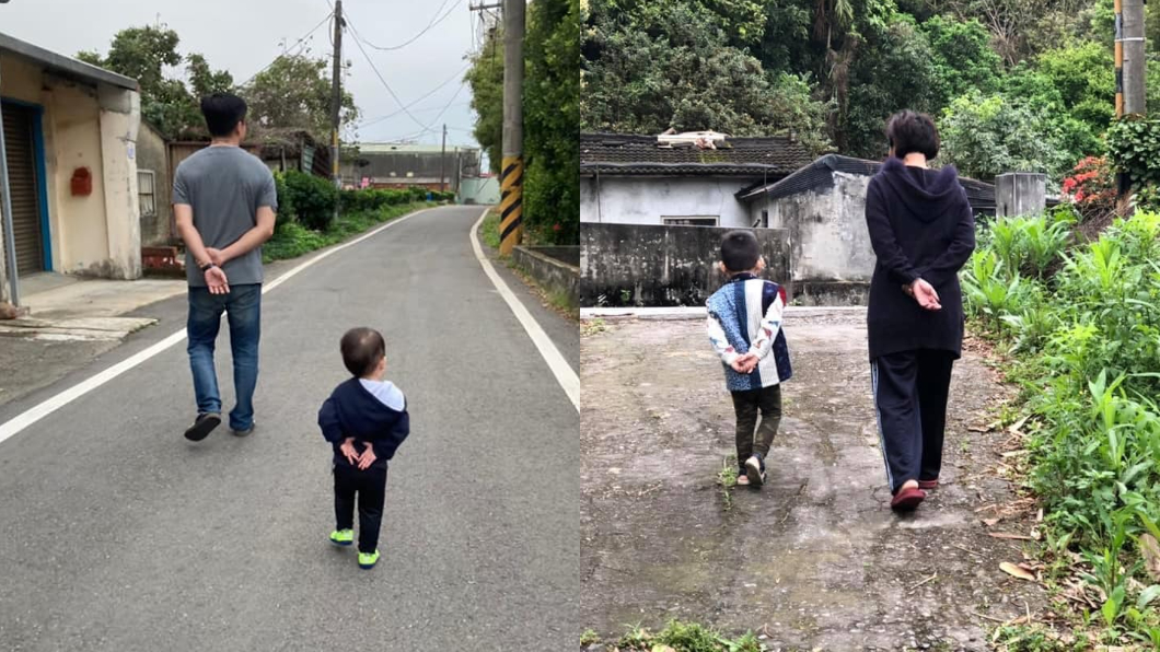 孩子們看見大人走路姿勢常會有樣學樣。(圖/翻攝自爆廢1公社)