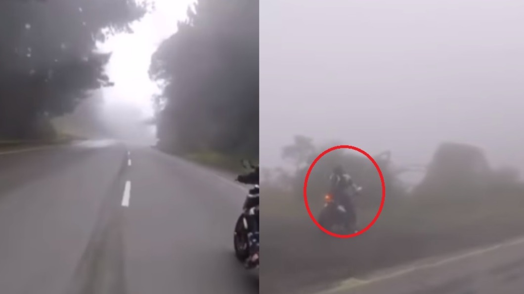 騎士直衝草叢後人車消失。(圖/翻攝自「八卦村-行車紀錄器影片上傳中心」)