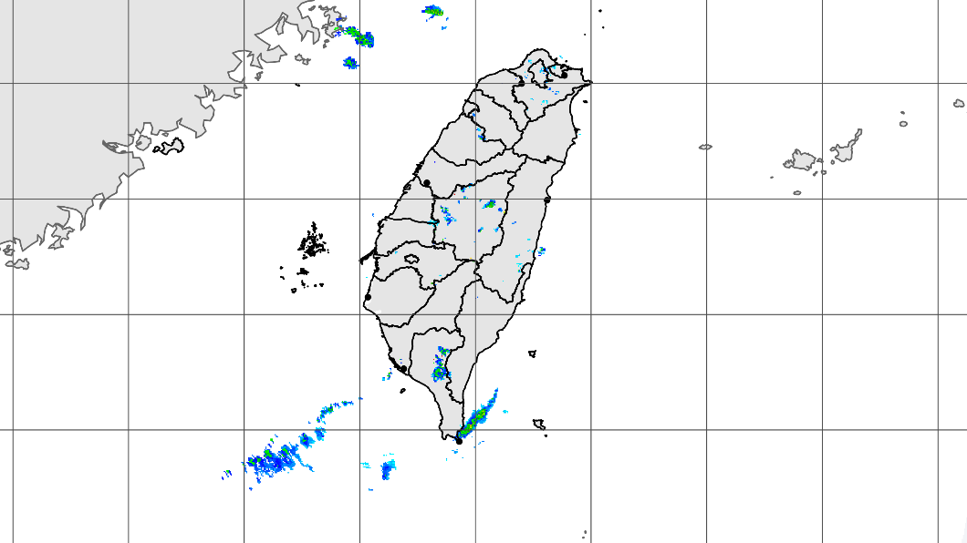 東部、東南部和屏東地區有零星降雨。(圖/中央氣象局)