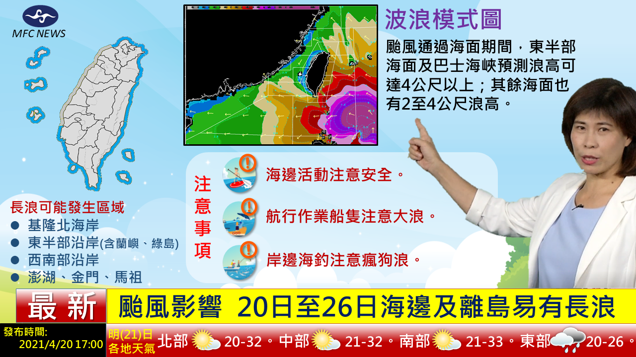 海邊及離島易有長浪。（圖／翻攝自中央氣象局）