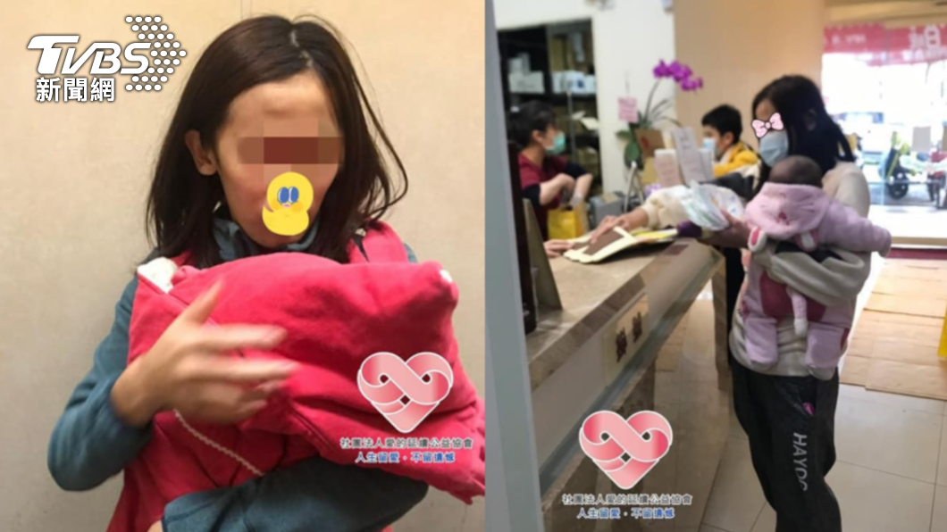 小萱營養不良面容消瘦,抱著女嬰去就診。(合成圖/社團法人愛的延續公益協會授權提供)
