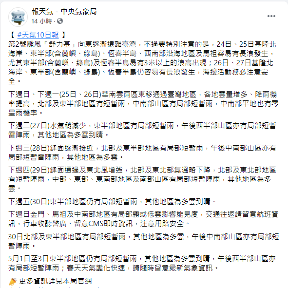 氣象局氣象局分析下週天氣。(圖/翻攝自氣象局臉書)