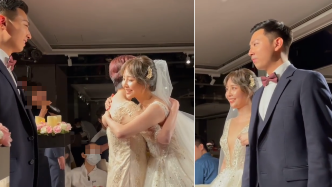張佳如在婚宴現場非常感動。(合成圖/翻攝自東森氣象主播王淑麗臉書)
