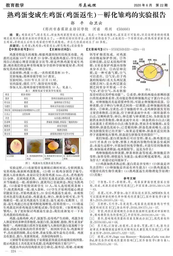 雞蛋返生實驗報告。(圖/翻攝自澎湃新聞)