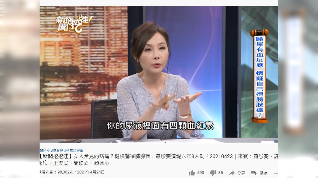 許聖梅日前分享自己去健康檢查驗尿後的結果。(圖/翻攝自YouTube)