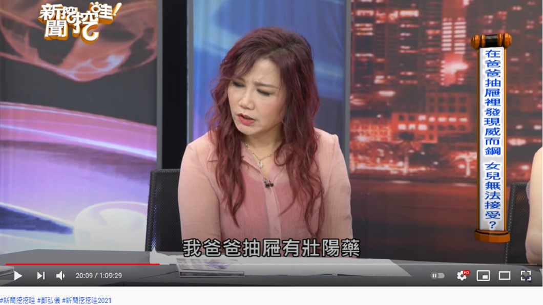 玟靈在抽屜裡找到父親所藏的壯陽藥。(圖/翻攝自《新聞挖挖哇》YouTube)