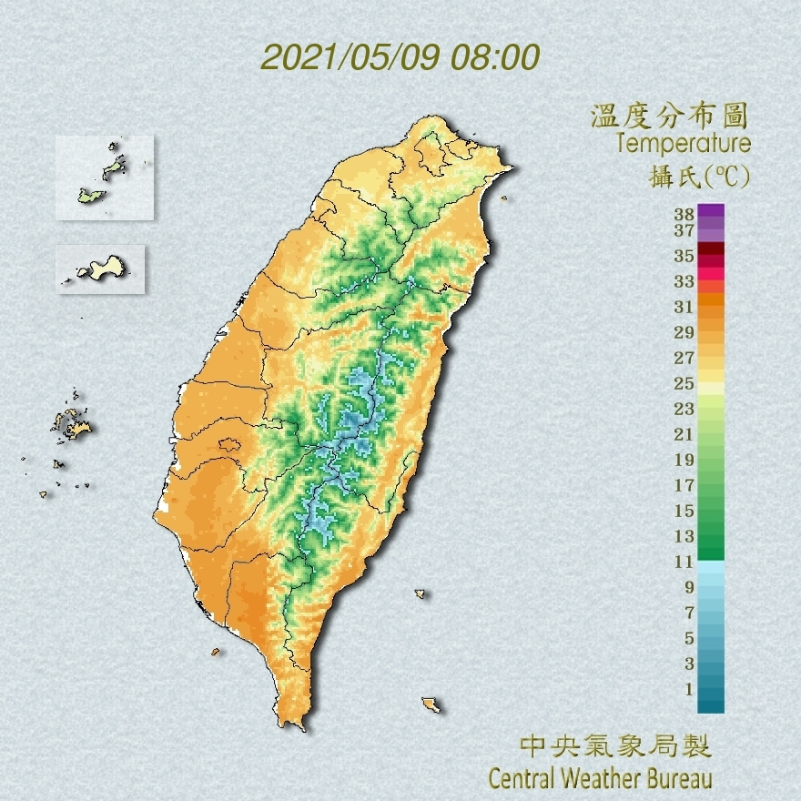 溫度分布圖。(圖/翻攝自中央氣象局)