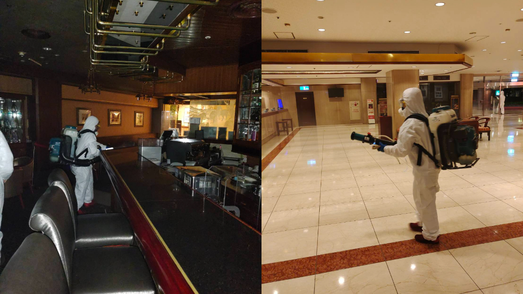台北福華大飯店展開消毒。(圖/台北福華大飯店提供)