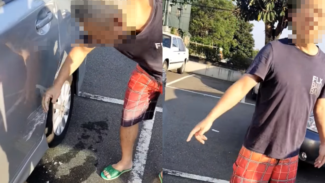 男子租來的車子被阿伯撞到，車身出現刮痕。（圖／翻攝自臉書社團「爆料公社（官方粉專專屬）」）