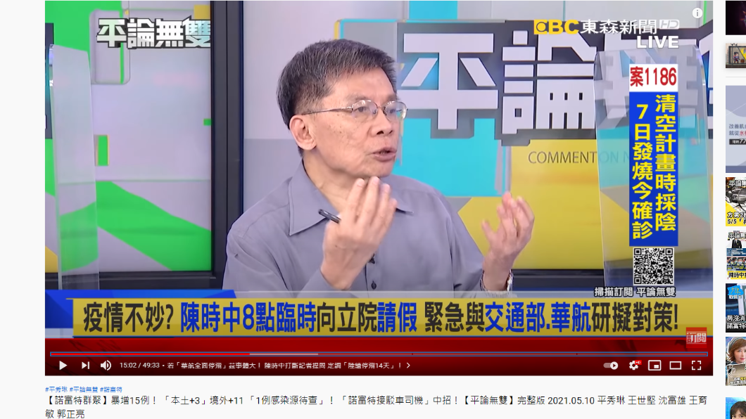 沈富雄批陳時中腦筋動得比病毒慢。（圖／翻攝自平論無雙YouTube）