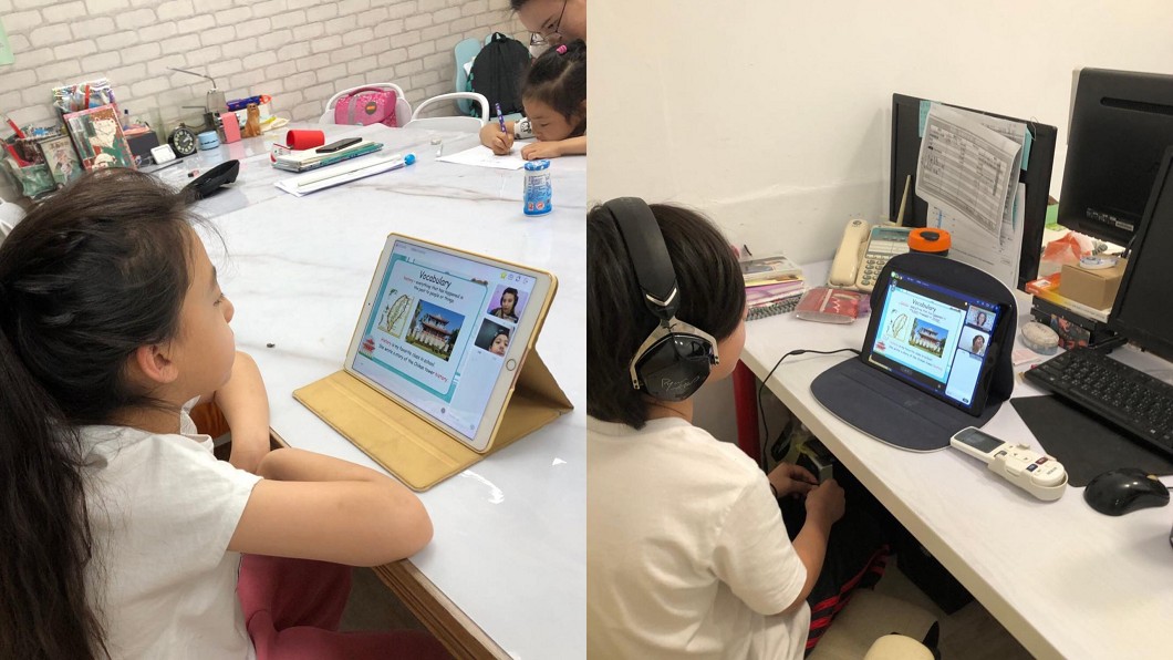 劉畊宏的3名子女在家自學。(圖/翻攝自三寶的媽媽王婉霏臉書)