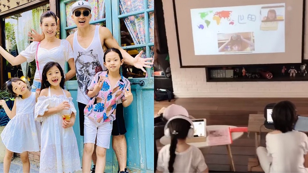 劉畊宏夫婦去年疫情爆發後，就讓孩子們在家自學。（圖／翻攝自三寶的媽媽王婉霏臉書）
