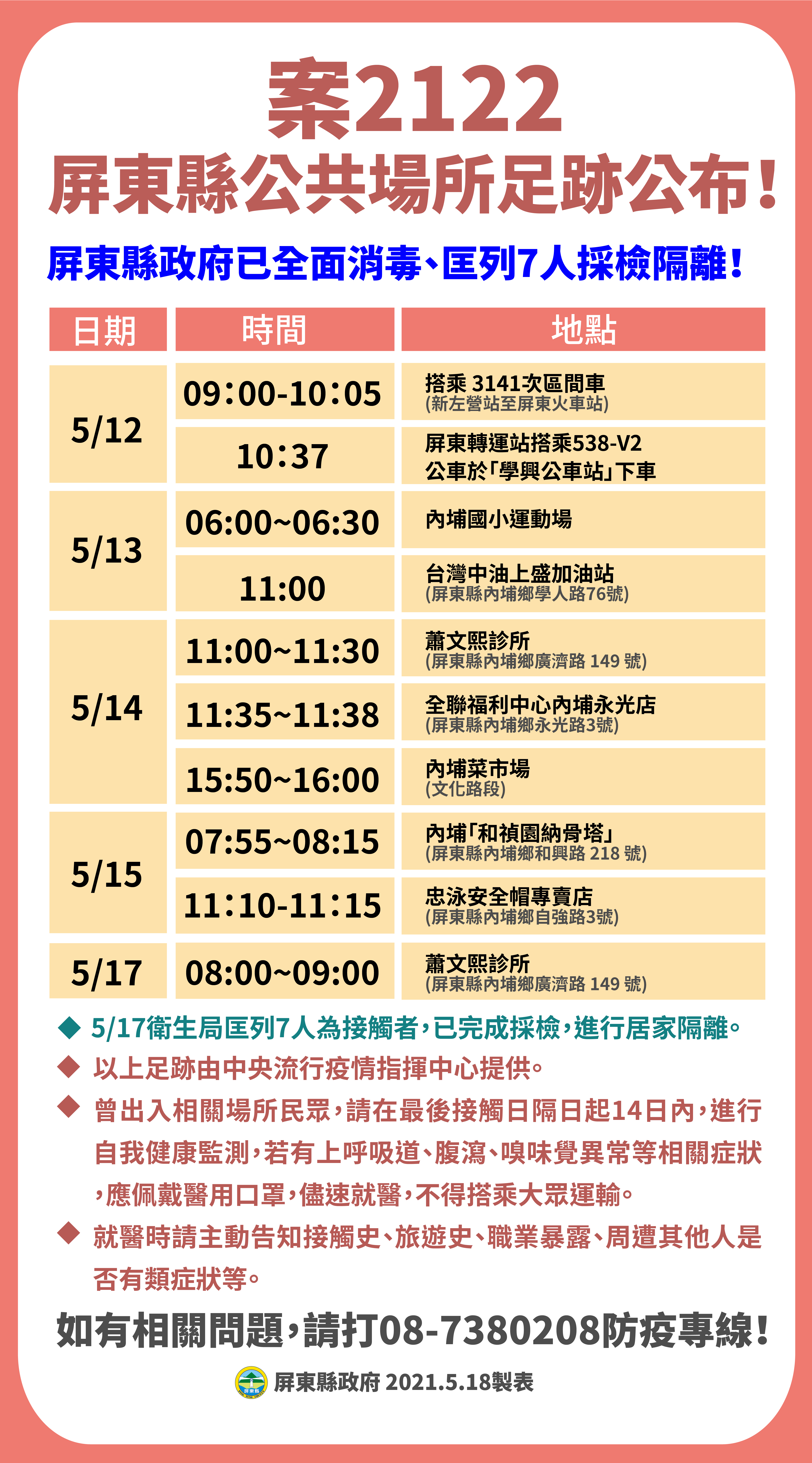 案2122公共場所活動足跡。(圖/屏東縣政府提供)