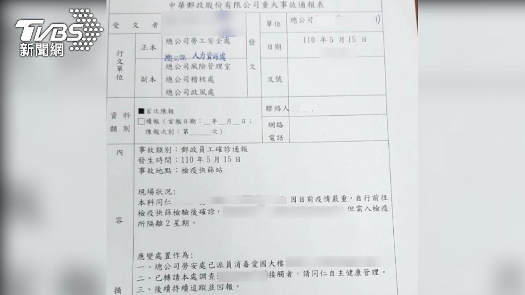 中華郵政重大事故通報。（圖／TVBS）