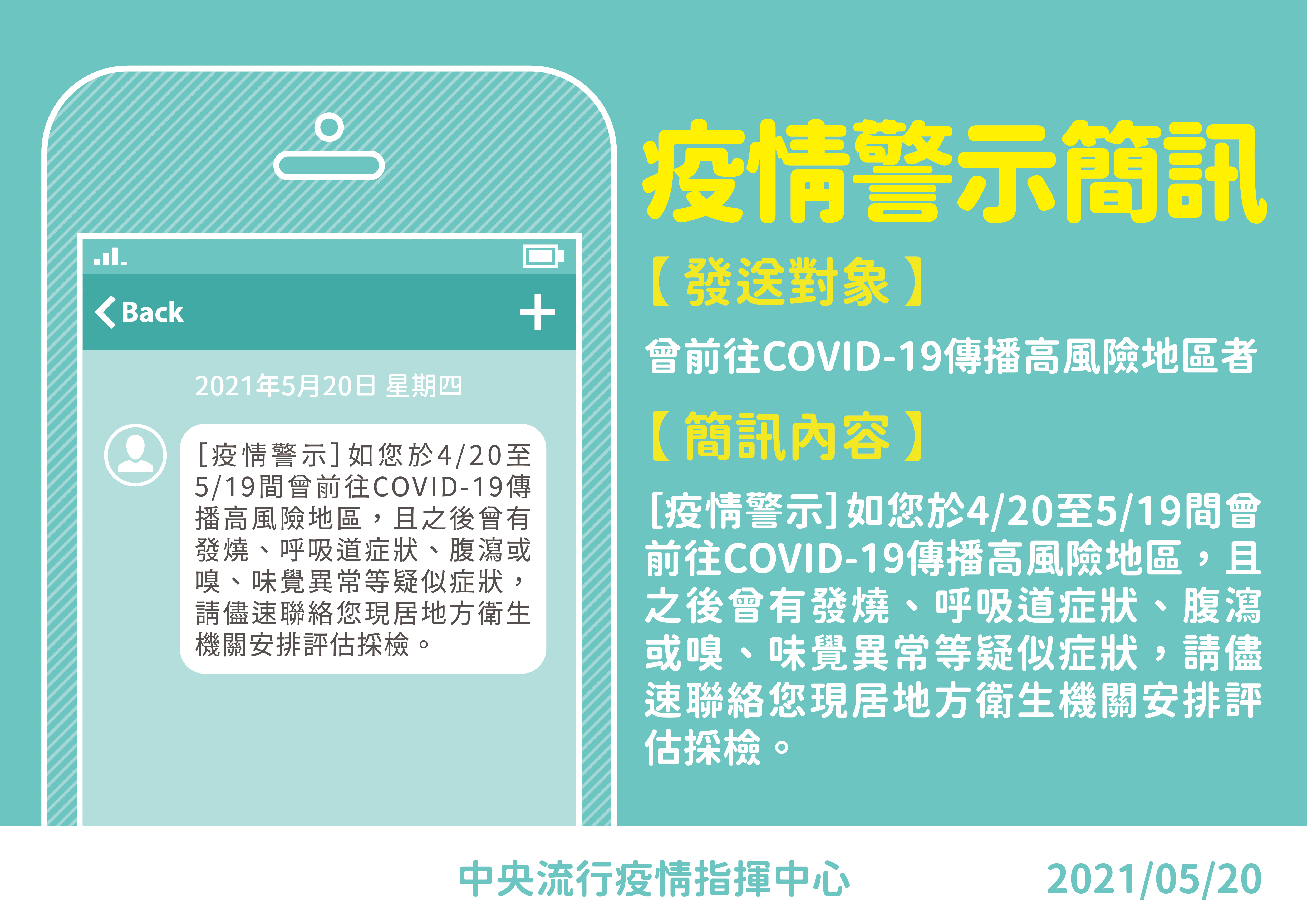 疫情警示簡訊下午將發送。(圖/指揮中心提供)