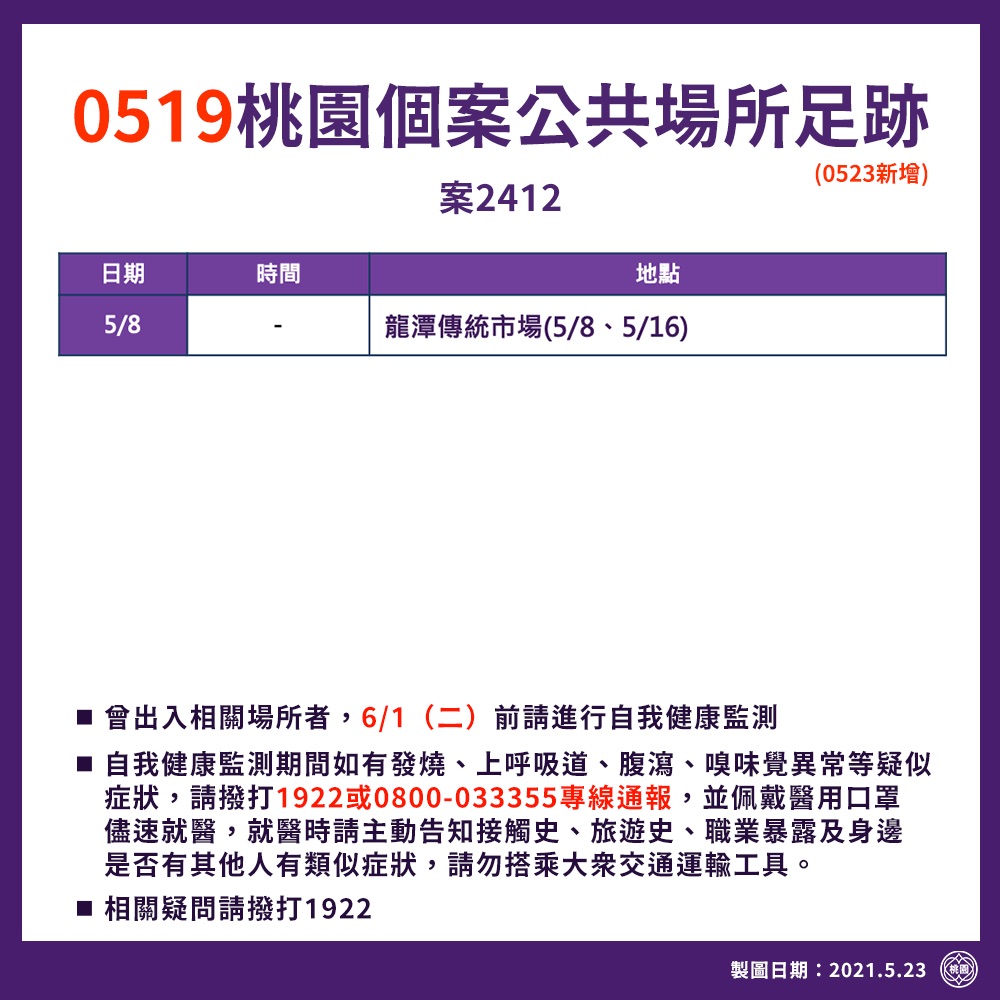案2412桃園個案公共場所足跡。(圖/桃園市府提供)