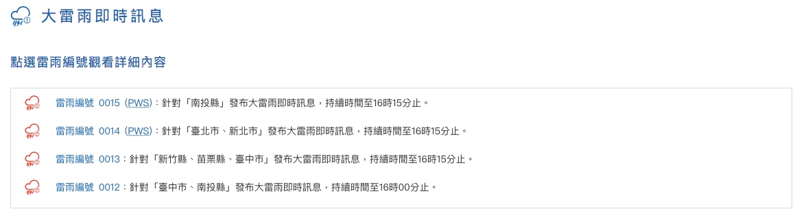 大雷雨即時訊息。(圖/翻攝自中央氣象局)