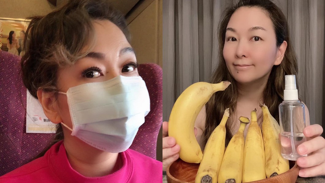 防疫期間，張秀卿在家連吃香蕉都要噴酒精。（圖／翻攝自張秀卿臉書）
