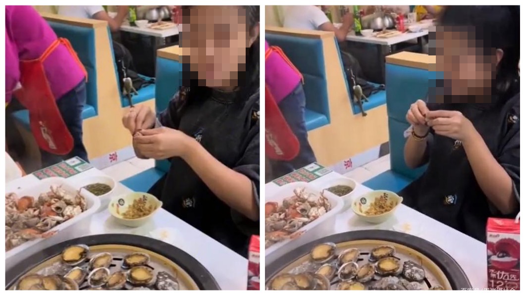 河北一名女子到吃到飽餐廳專拿鮑魚來吃。(合成圖/翻攝自微博)