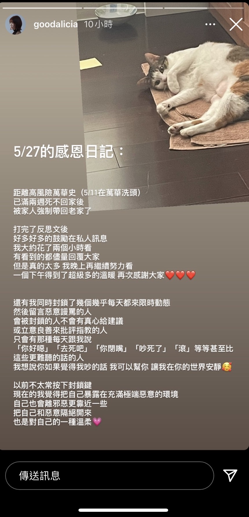 愛莉莎莎透露,自己已被家人強制從萬華帶回老家。(圖/翻攝自愛莉莎莎IG)