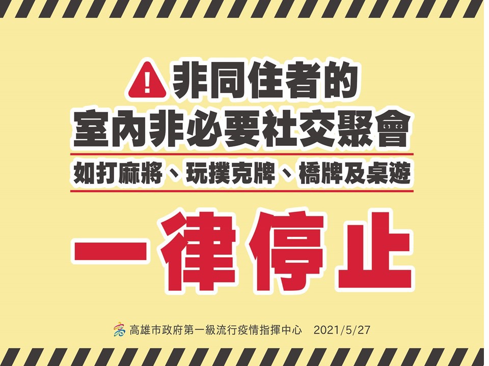 非同住者的室內非必要社交聚會一律停止。（圖／高雄市政府）