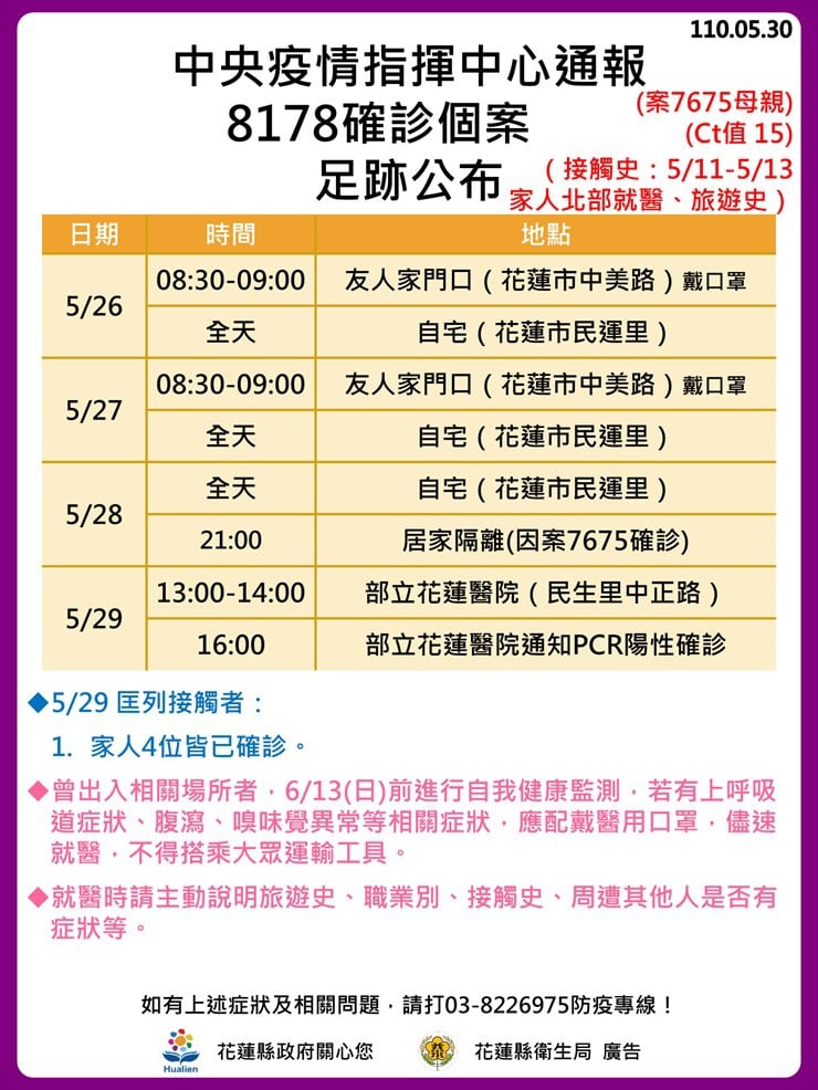 案8178疫調足跡。（圖／花蓮縣政府提供）