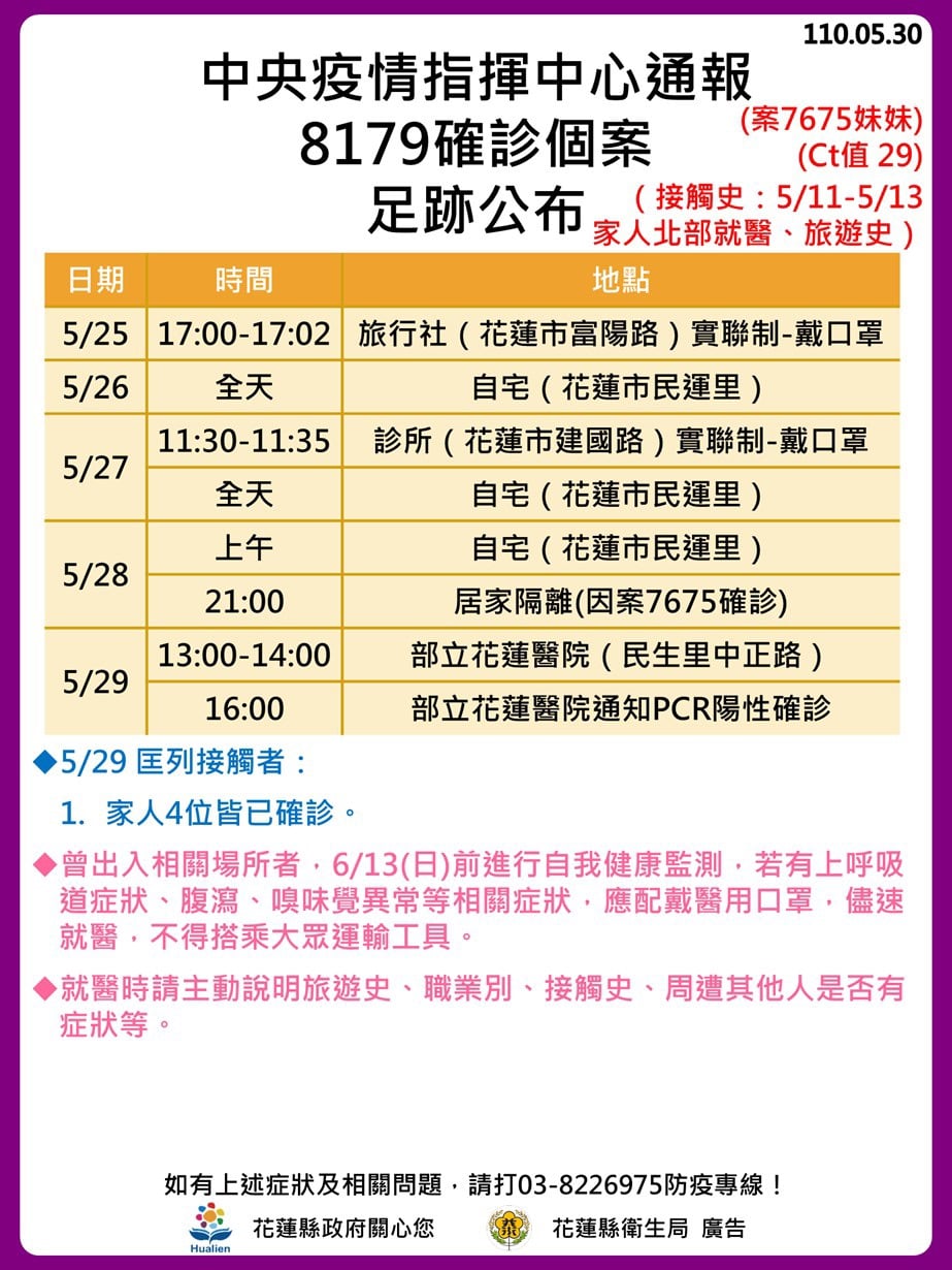 案8179疫調足跡（2／2）。（圖／花蓮縣政府提供）