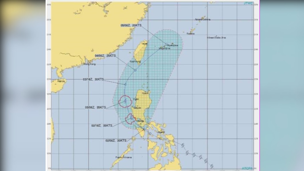 最新路徑曝光!美軍預測彩雲輕颱暴風圈 3天內「掃過南台灣」