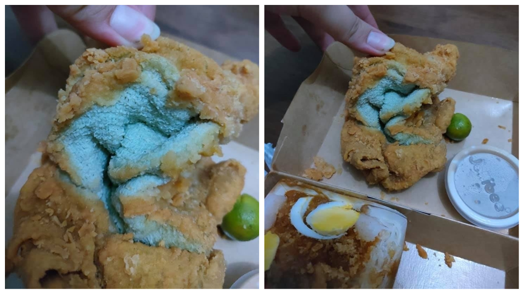 沒想到炸雞切開一看,竟然是一條裹粉的炸抹布。(圖/翻攝自臉書)