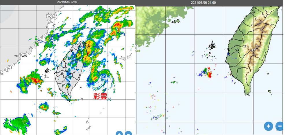 台灣東方海面的弱螺旋狀回波。(圖/翻攝自老大洩天機)
