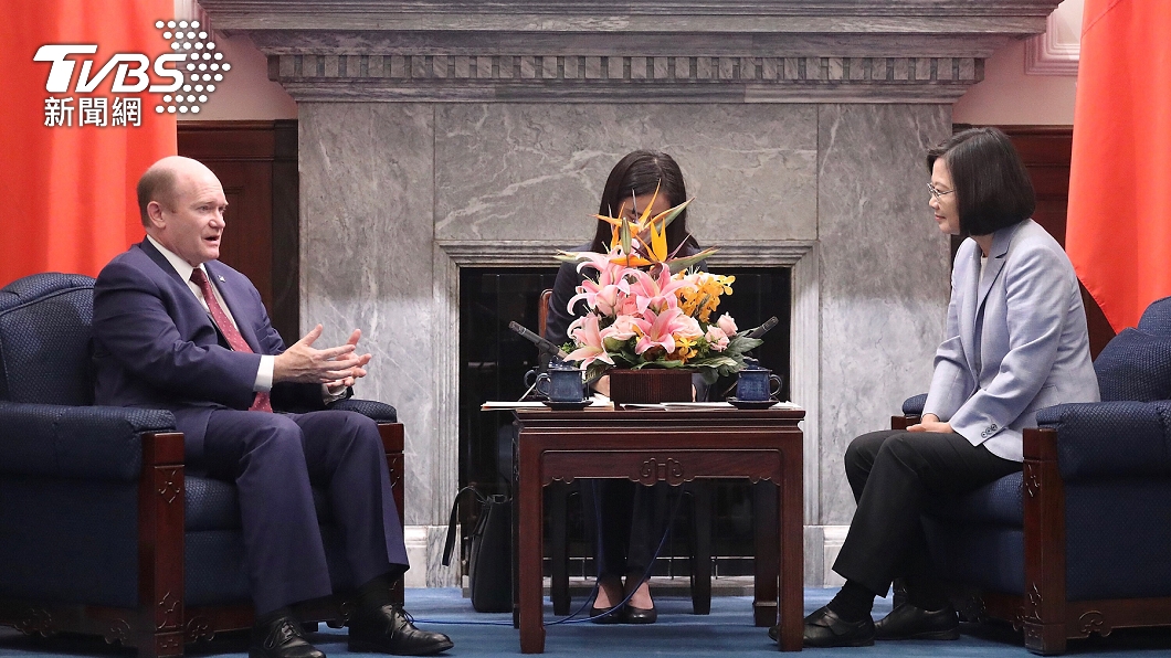 總統蔡英文2019年曾接見美國聯邦參議員昆斯(Chris Coons)。(圖/中央社資料照)