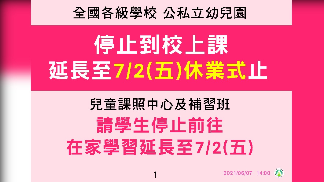 全國各級學校、公私立幼兒園停止到校上課延長至7/2修業式止。(圖/教育部提供)