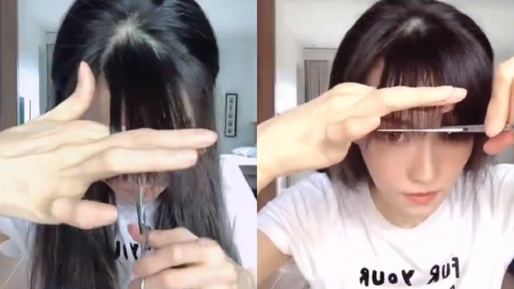 謝金燕剪瀏海沒看教學影片,一點一點慢慢剪。(圖/翻攝自謝金燕IG)