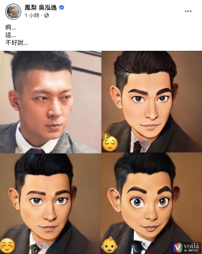 鳳梨跟風玩變臉APP。(圖/翻攝自鳳梨 吳泓逸 Facebook)